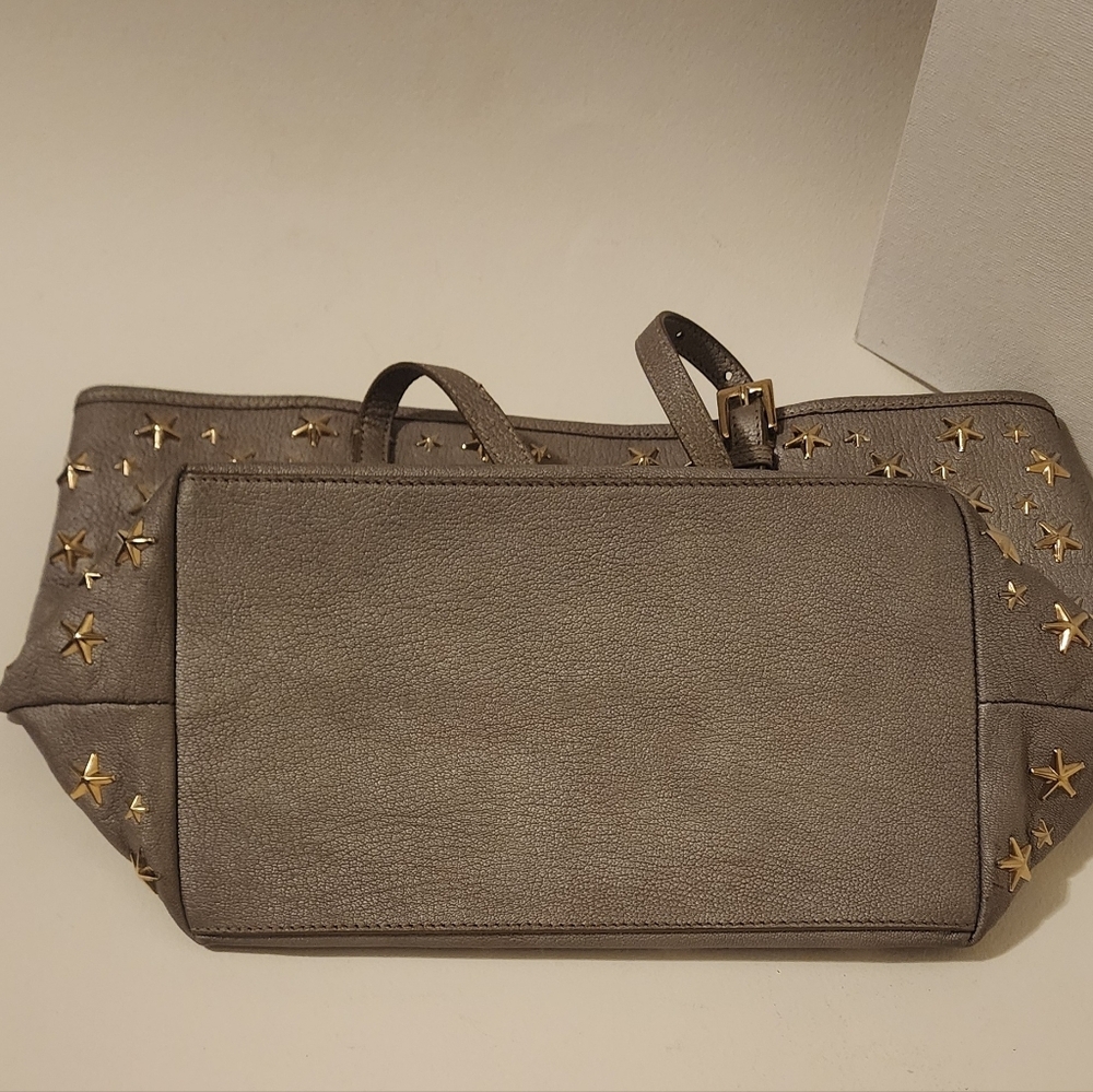 Jimmy Choo's Sasha Star-Studded Gray Metallic, Adjustable Tote Bag - Picture 7 of 10